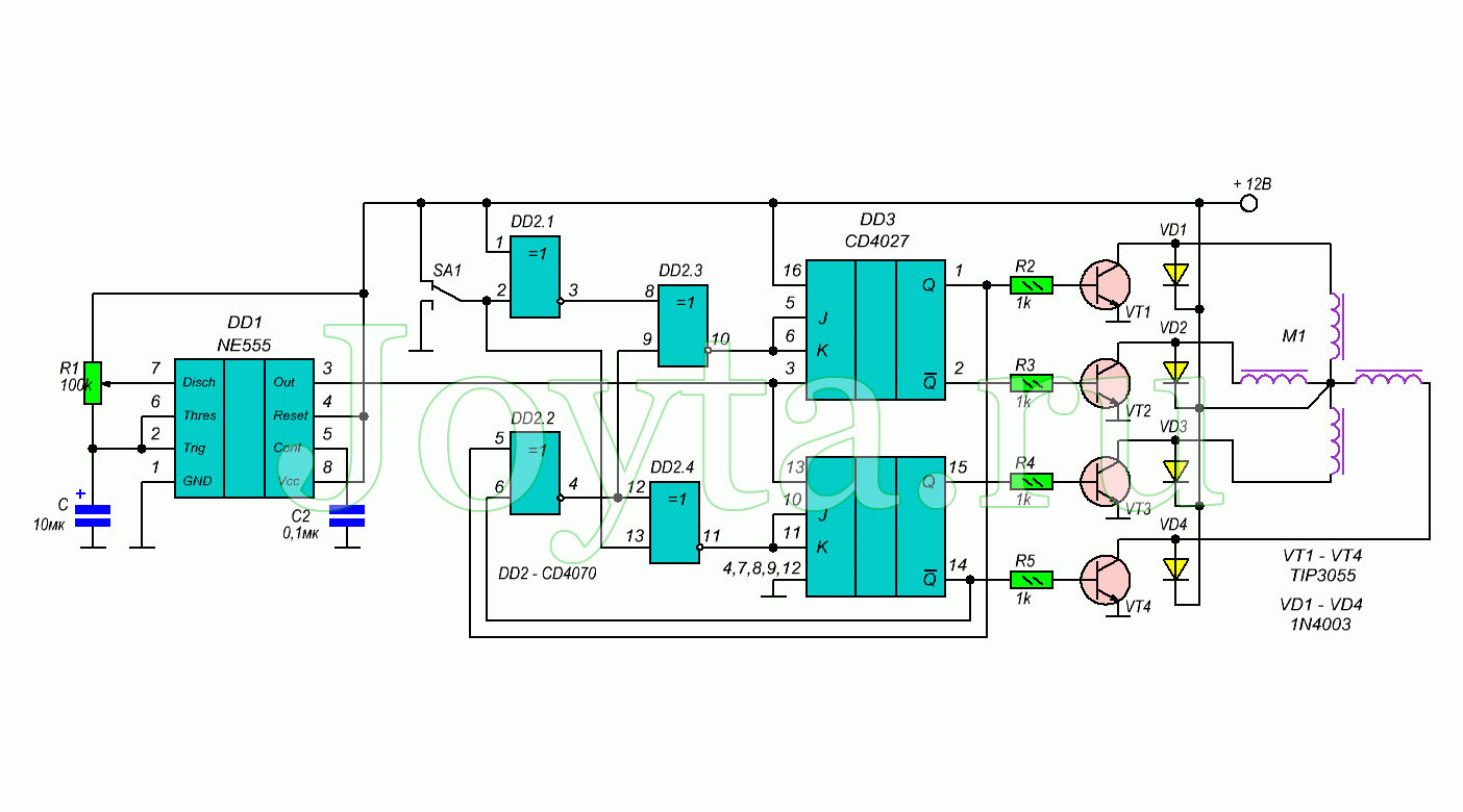 Шим двигателя постоянного тока. Управление драйвером шагового двигателя ne555. Драйвер шагового двигателя на ne555 схема. Контроллер шагового двигателя 555 схема. Контроллер шагового двигателя на ne555.